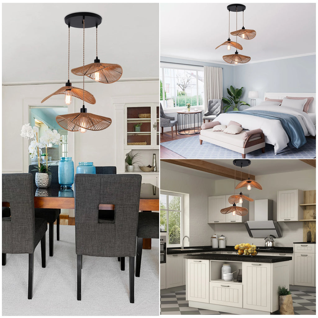 Modern Rattan Pendant Light | Coire 3-Light Hanging Lamp