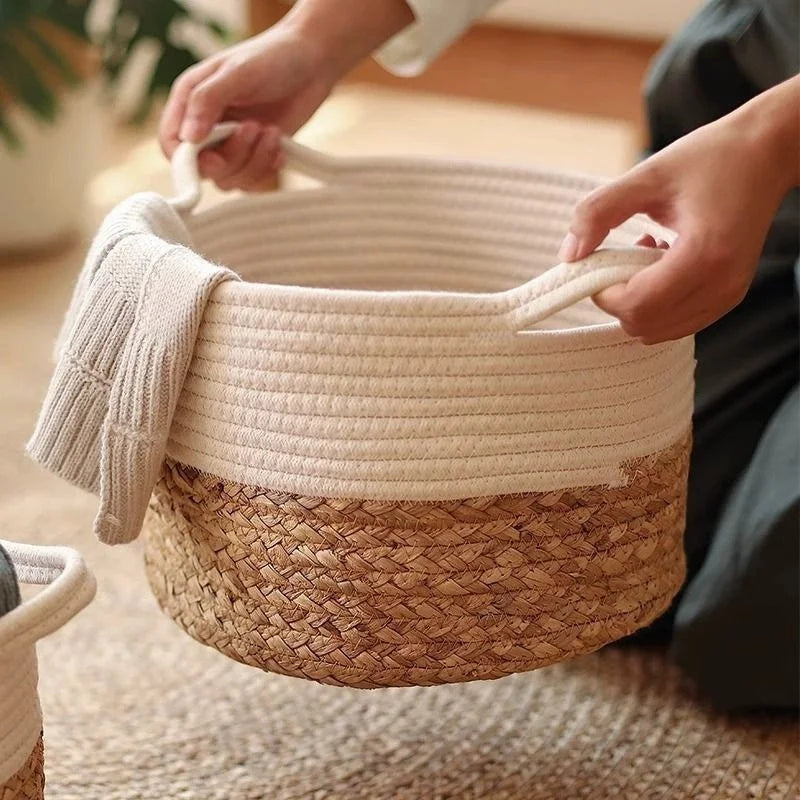 Modern Cotton Storage Basket | Crail Woven Organizer for Bathroom