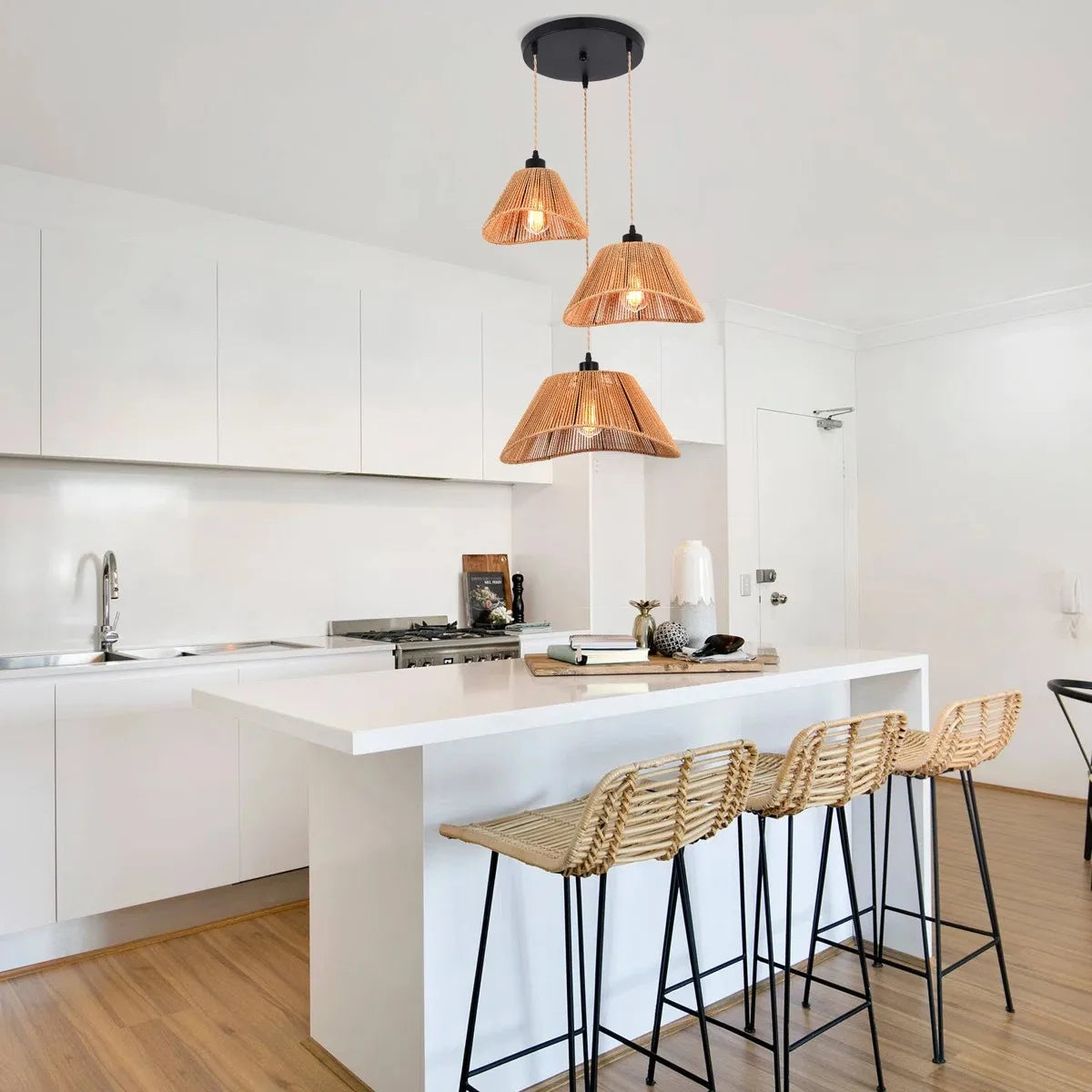 Modern Rattan Pendant Light | Brae 3-Light Hanging Lamp for Kitchen
