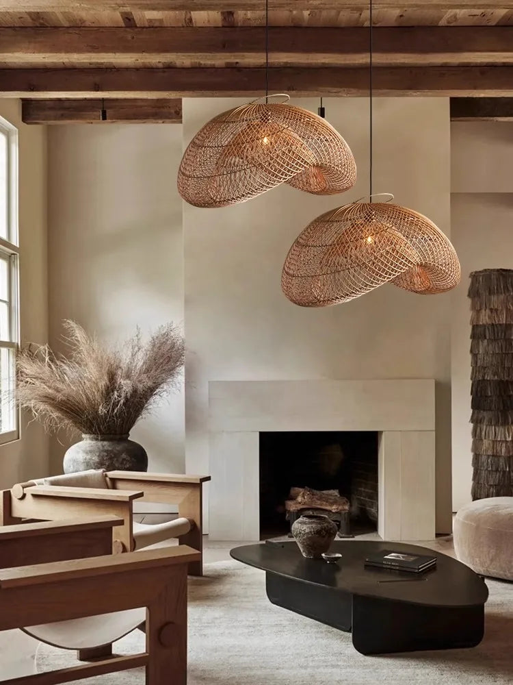 Modern Rattan Chandelier | Rowan Hanging Ceiling Light for Living Room