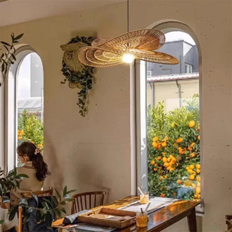 Modern Rattan Chandelier | Ledge Hanging Ceiling Light for Living Room