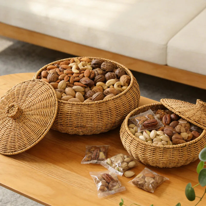 Modern Rattan Storage Basket | Hazel Woven Organizer for Kitchen