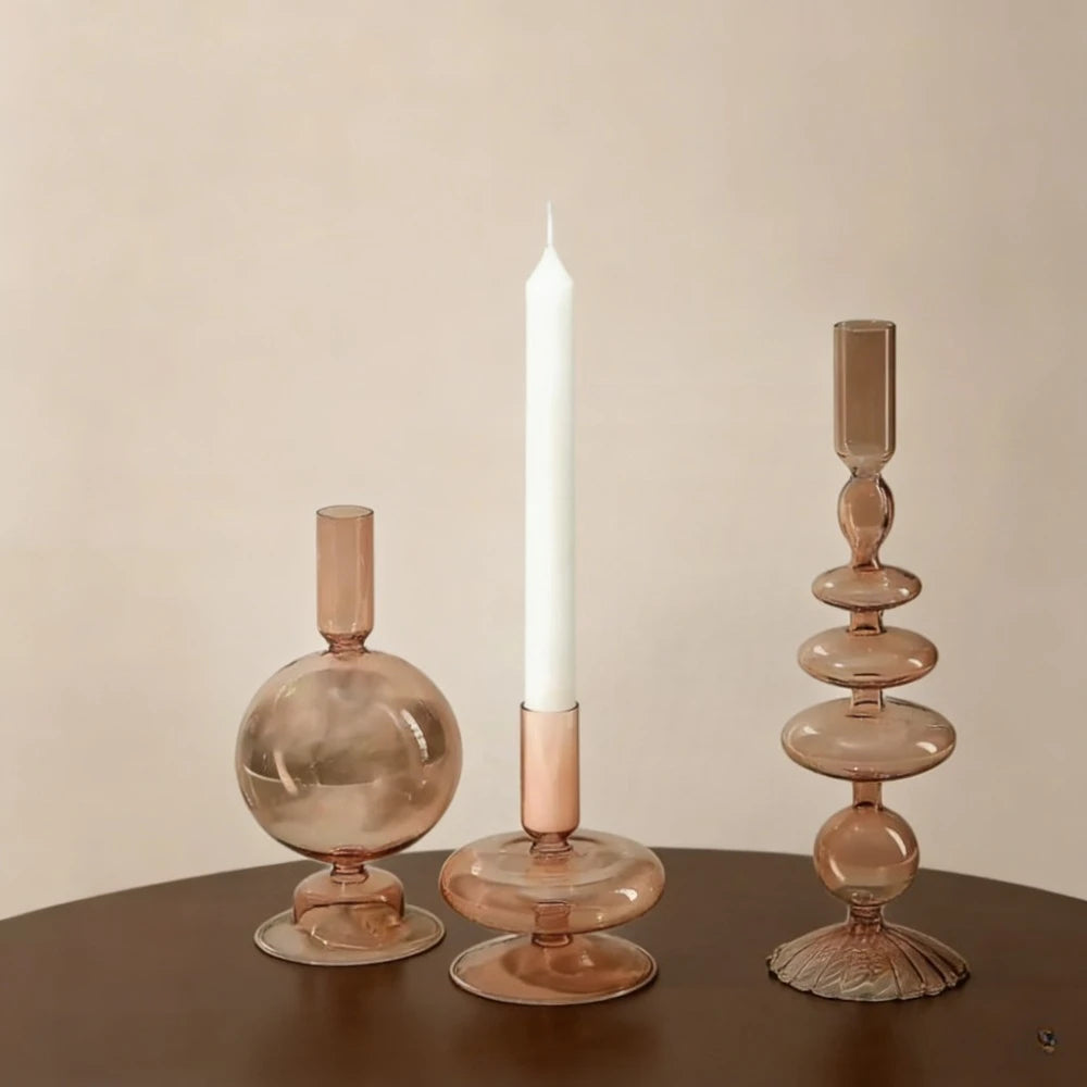 Modern Glass Candle Holder | Brook Set of 3