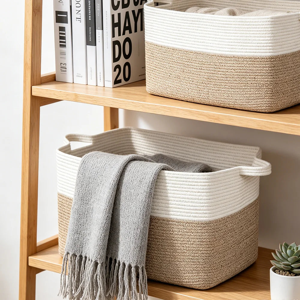 Modern Cotton Storage Basket | Clover Woven Organizer