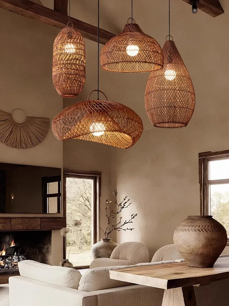 Modern Rattan Chandelier | Rowan Hanging Ceiling Light for Living Room