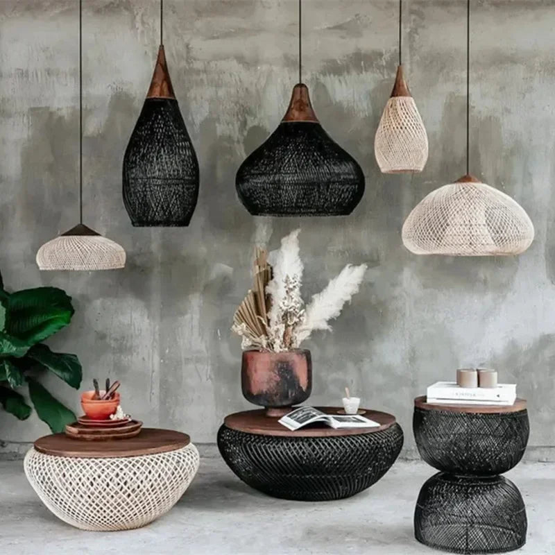 Modern Rattan Chandelier | Fern Hanging Ceiling Light for Kitchen