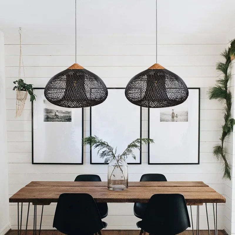 Modern Rattan Chandelier | Fern Hanging Ceiling Light for Kitchen