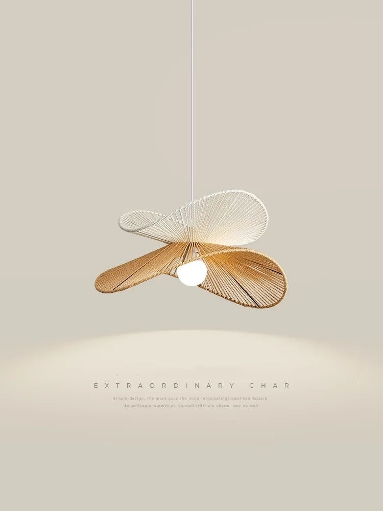Modern Rattan Chandelier | Teal Hanging Ceiling Light for Living Room