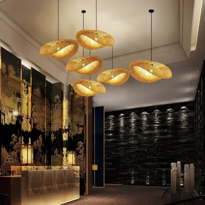 Modern Rattan Chandelier | Delta Hanging Ceiling Light for Bedroom