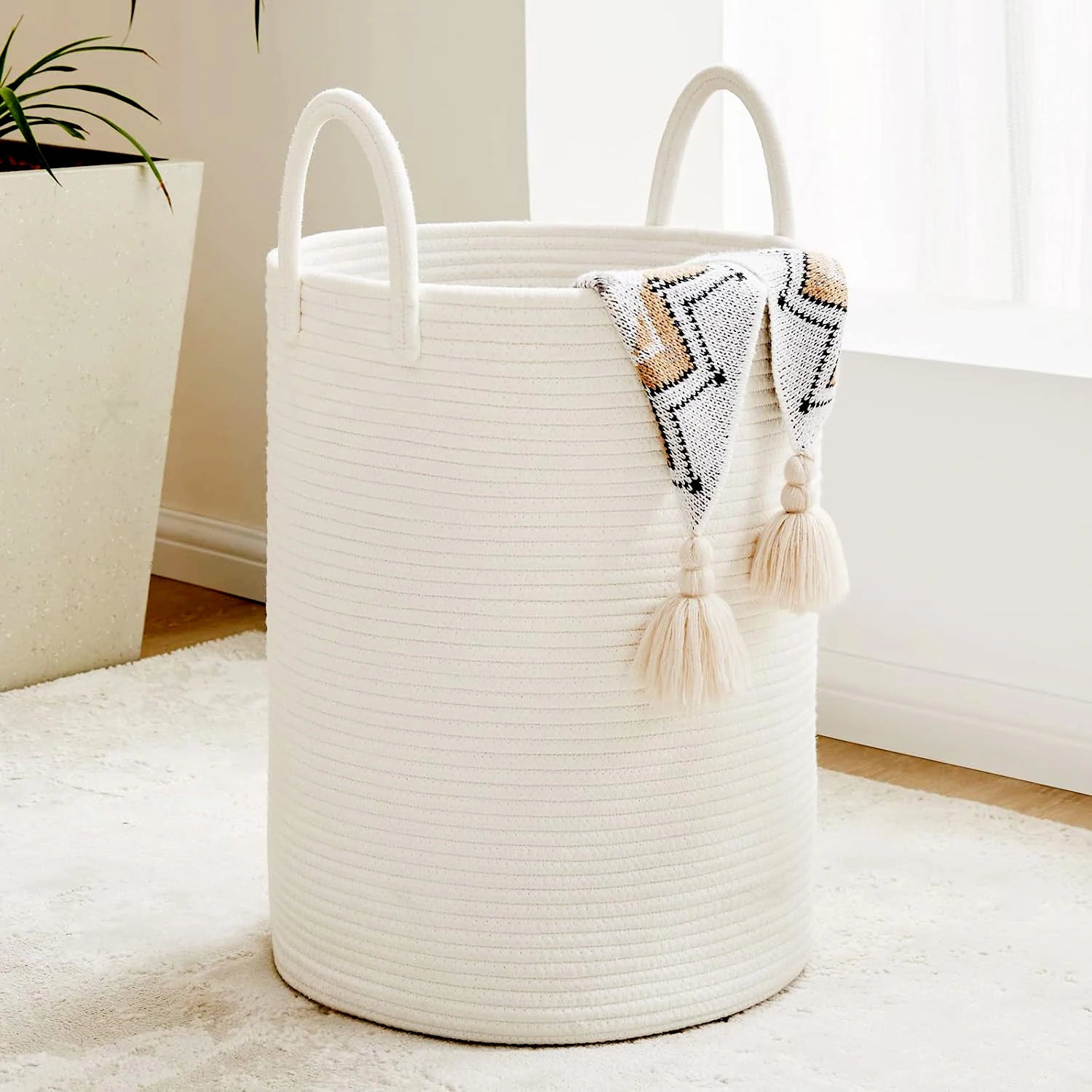 Modern Cotton Storage Basket | Laurel Woven Organizer for Living Room
