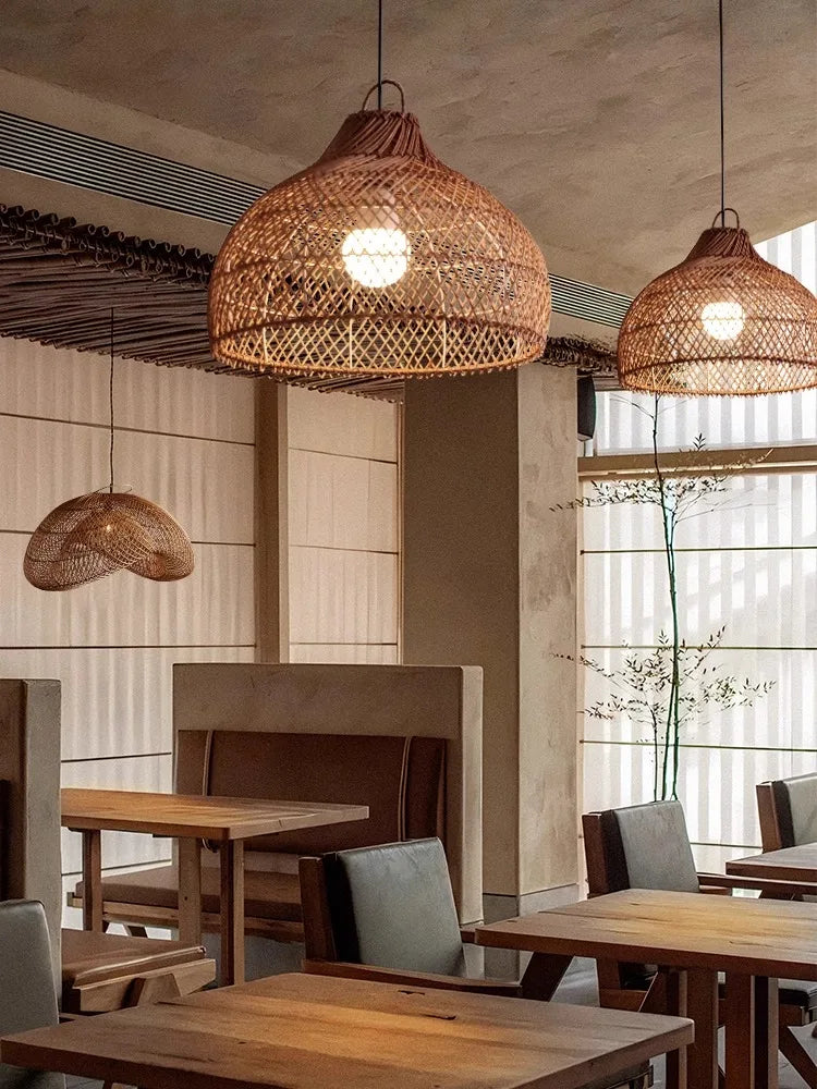 Modern Rattan Chandelier | Rowan Hanging Ceiling Light for Living Room