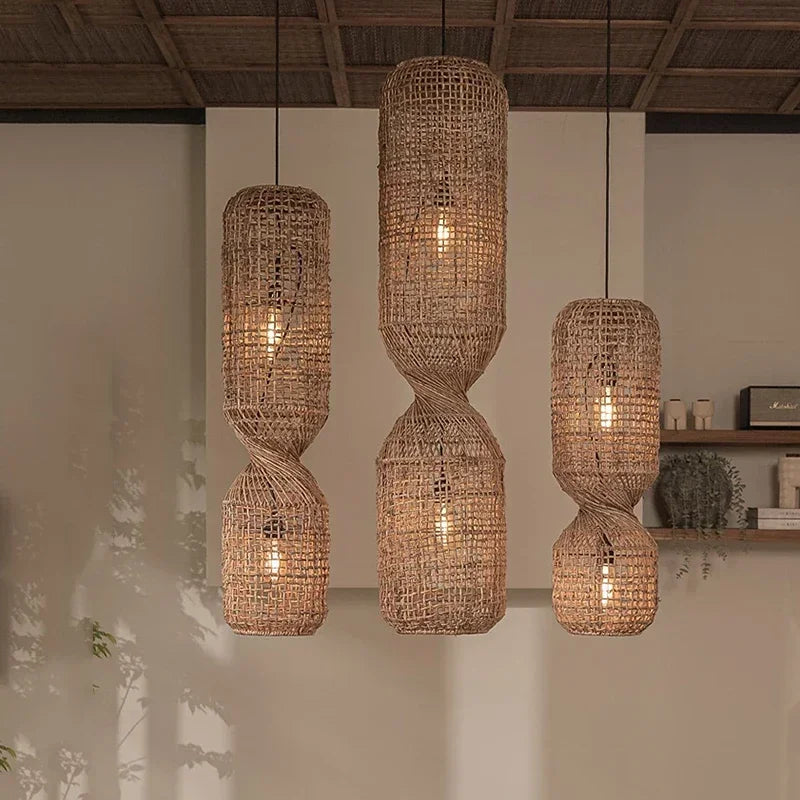 Modern Rattan Chandelier | Kirn Hanging Ceiling Light for Living Room