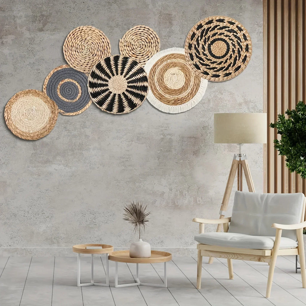 Modern Rattan Wall Basket | Combe Set of 7 Boho Wall Decor