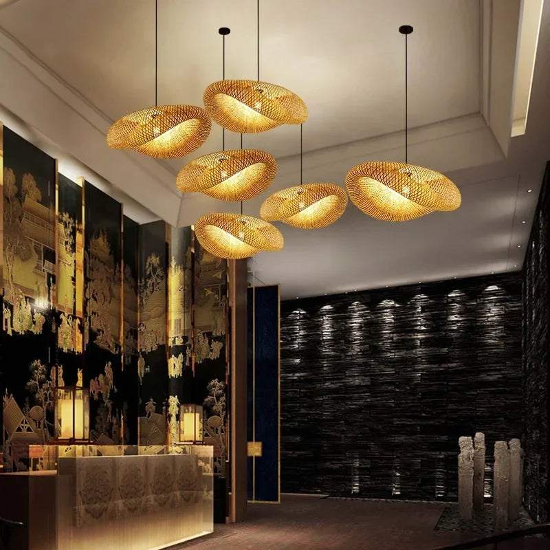 Modern Rattan Chandelier | Halo Hanging Ceiling Light for Living Room