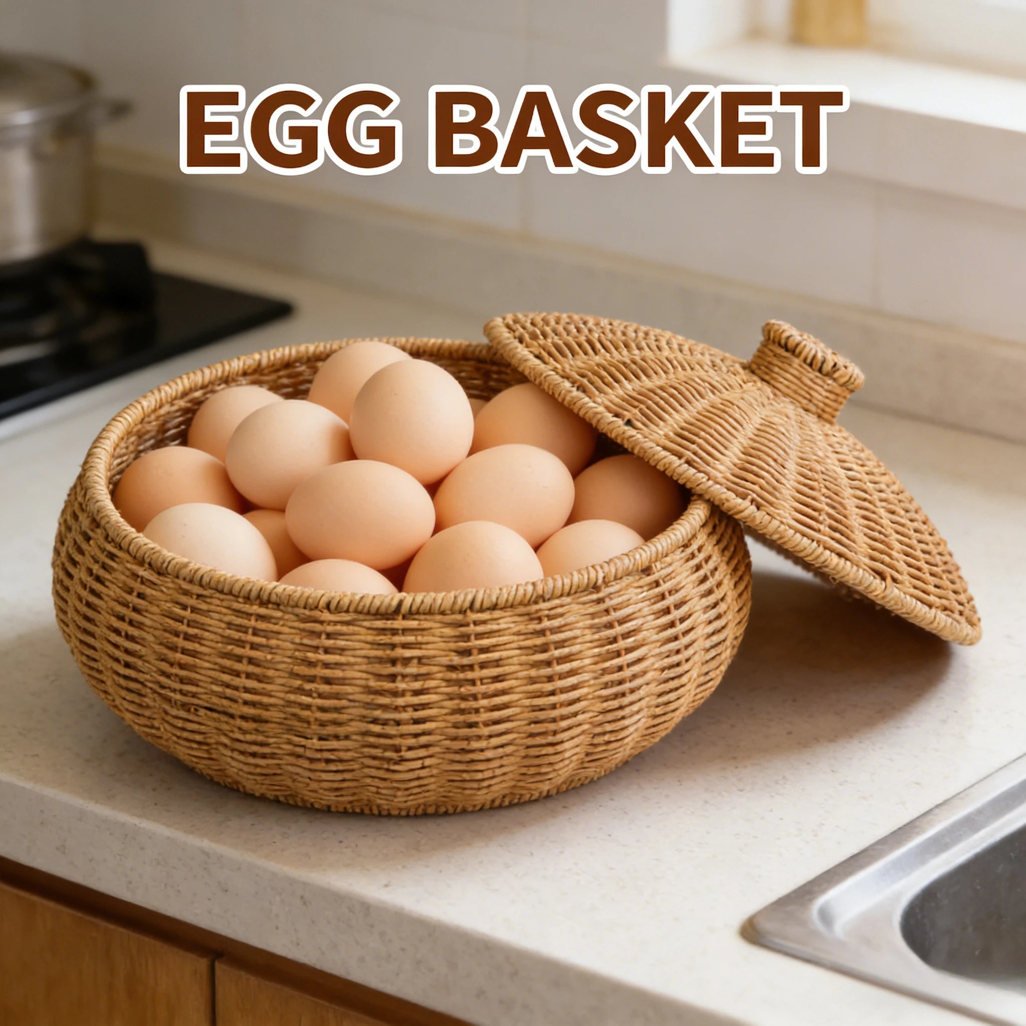 Modern Rattan Storage Basket | Hazel Woven Organizer for Kitchen