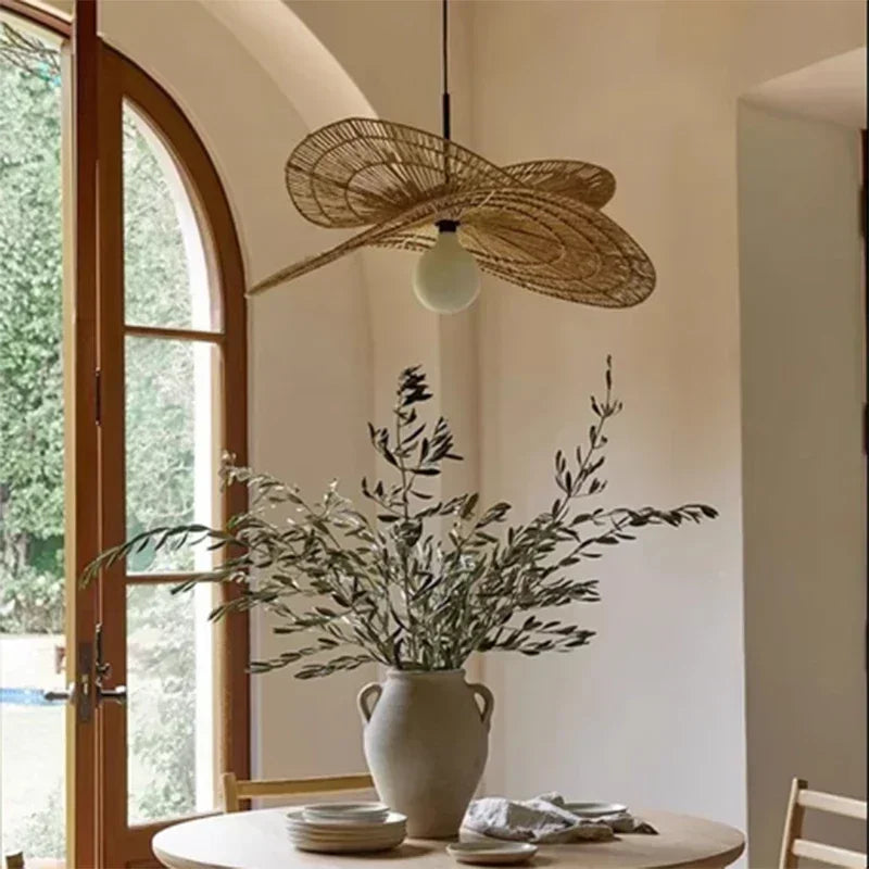 Modern Rattan Chandelier | Ledge Hanging Ceiling Light for Living Room