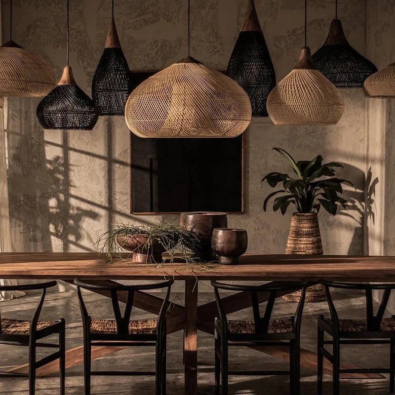 Modern Rattan Chandelier | Fern Hanging Ceiling Light for Kitchen