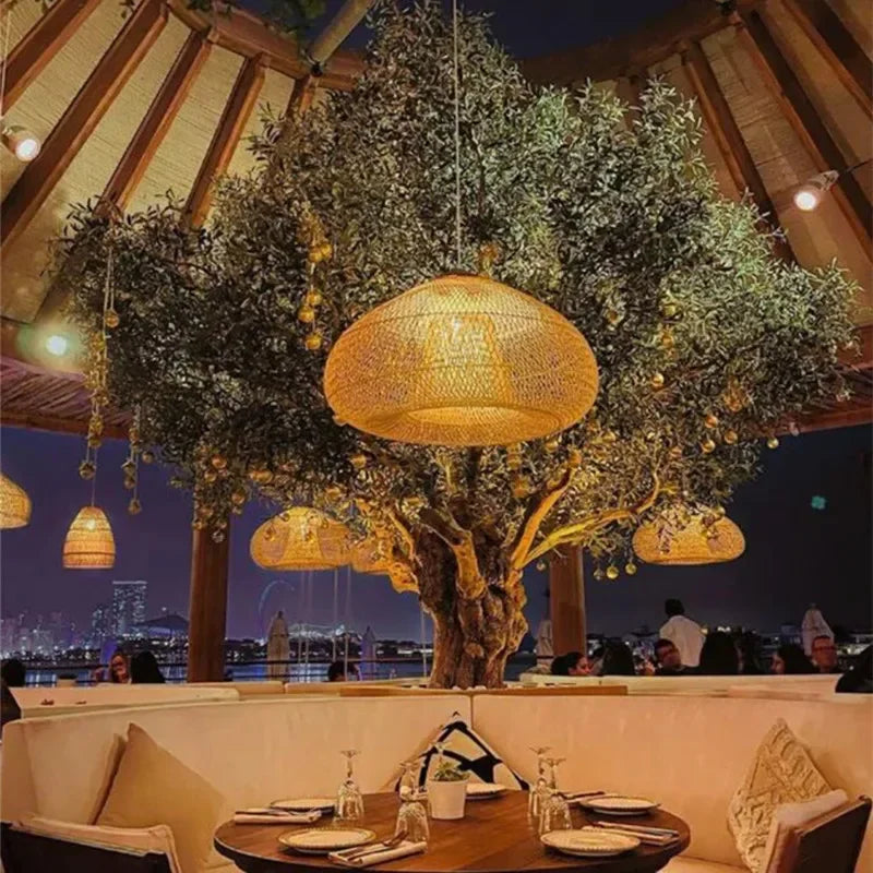 Modern Rattan Chandelier | Fern Hanging Ceiling Light for Kitchen