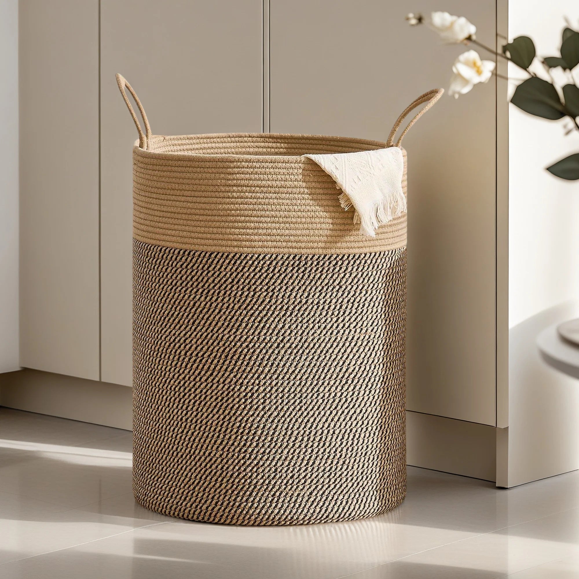 Modern Cotton Storage Basket | Laurel Woven Organizer for Living Room