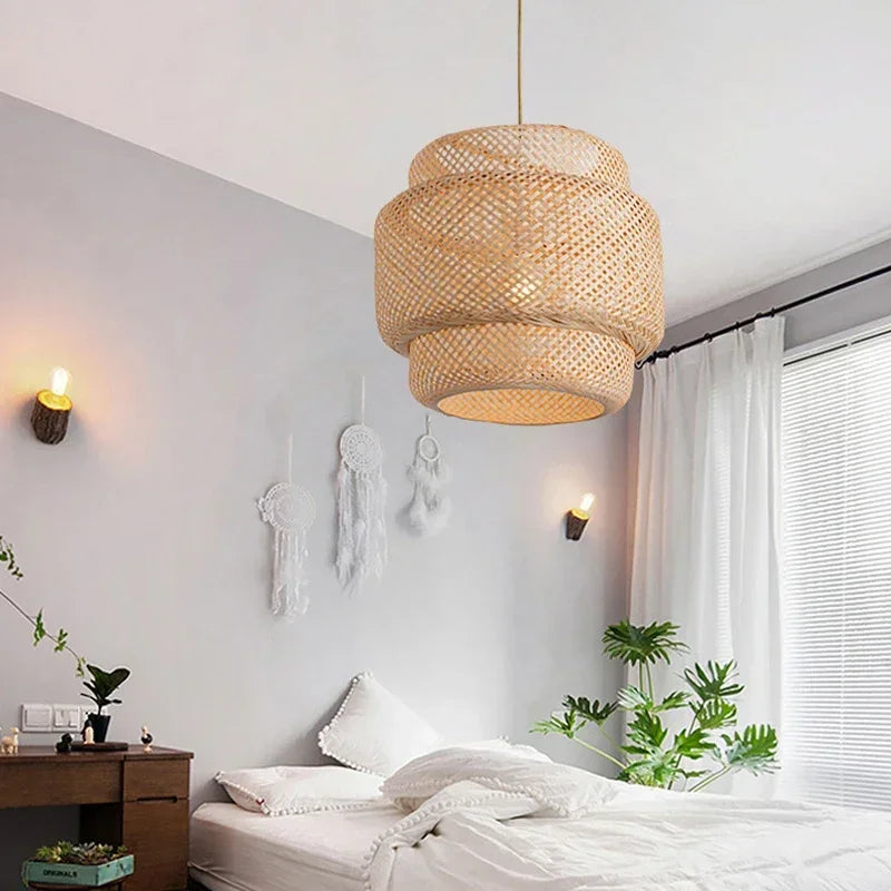 Modern Rattan Chandelier | Halo Hanging Ceiling Light for Living Room
