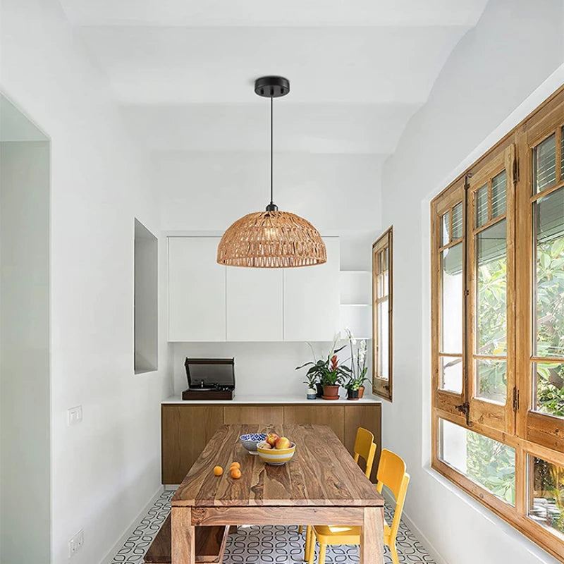Modern Rattan Pendant Light | Rye Hanging Lamp for Bedroom