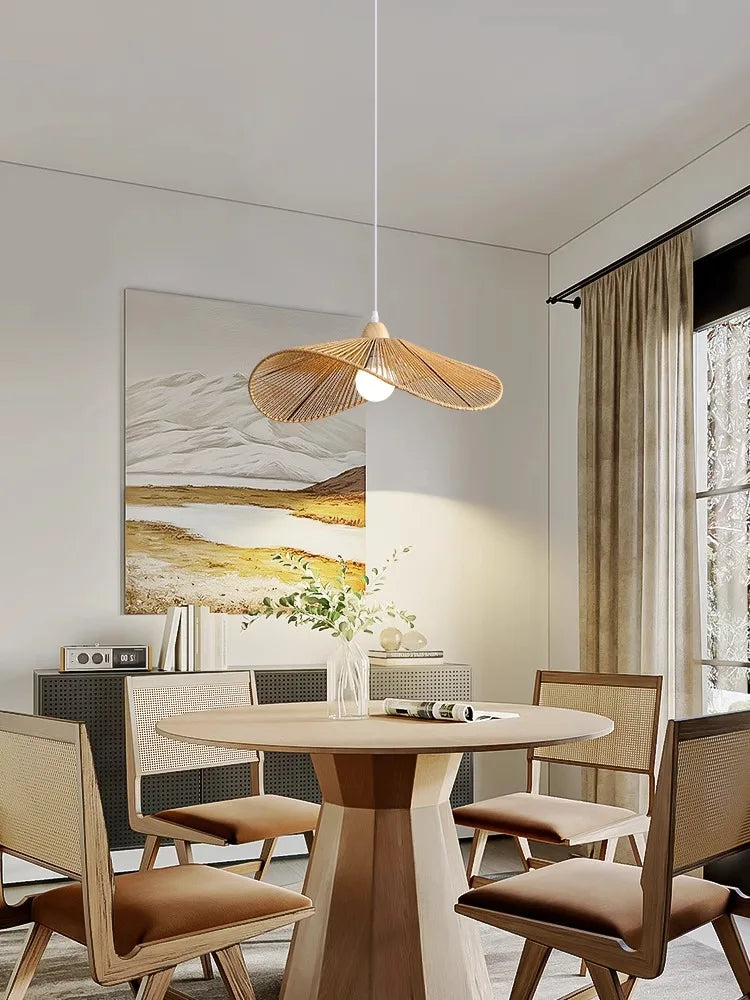Modern Rattan Chandelier | Teal Hanging Ceiling Light for Living Room