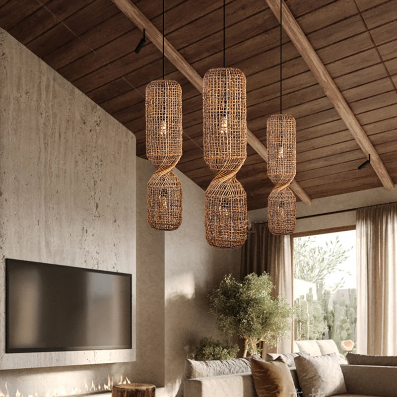 Modern Rattan Chandelier | Kirn Hanging Ceiling Light for Living Room