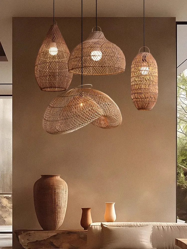 Modern Rattan Chandelier | Rowan Hanging Ceiling Light for Living Room