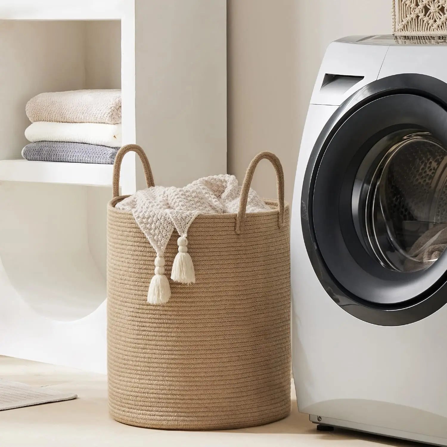 Modern Cotton Storage Basket | Laurel Woven Organizer for Living Room