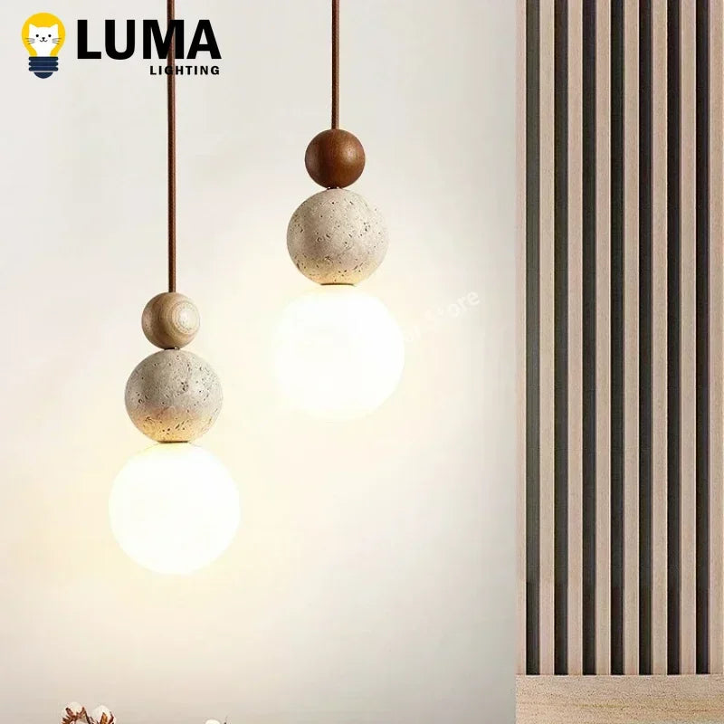 Modern Travertine Pendant Light | Lumen Hanging Lamp for Bedroom