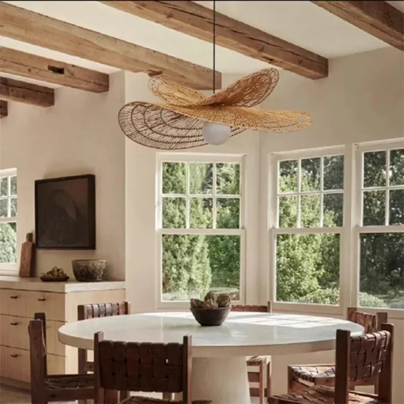 Modern Rattan Chandelier | Ledge Hanging Ceiling Light for Living Room