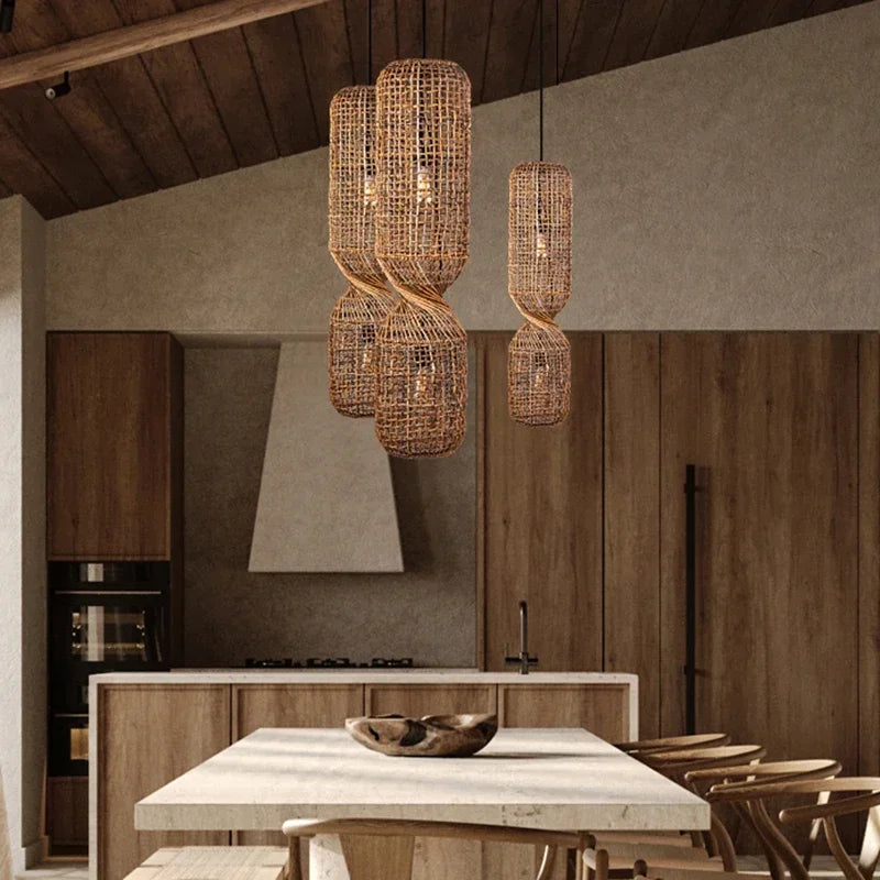 Modern Rattan Chandelier | Kirn Hanging Ceiling Light for Living Room