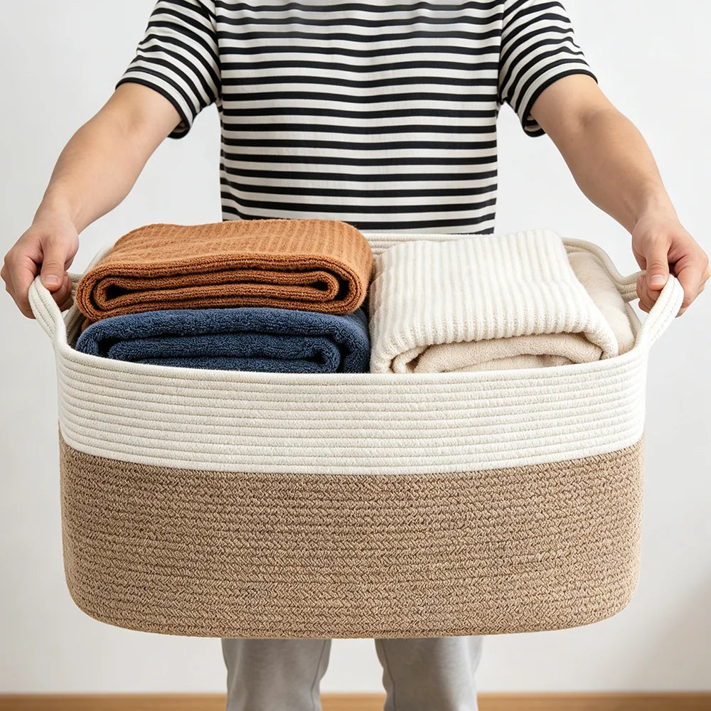 Modern Cotton Storage Basket | Clover Woven Organizer