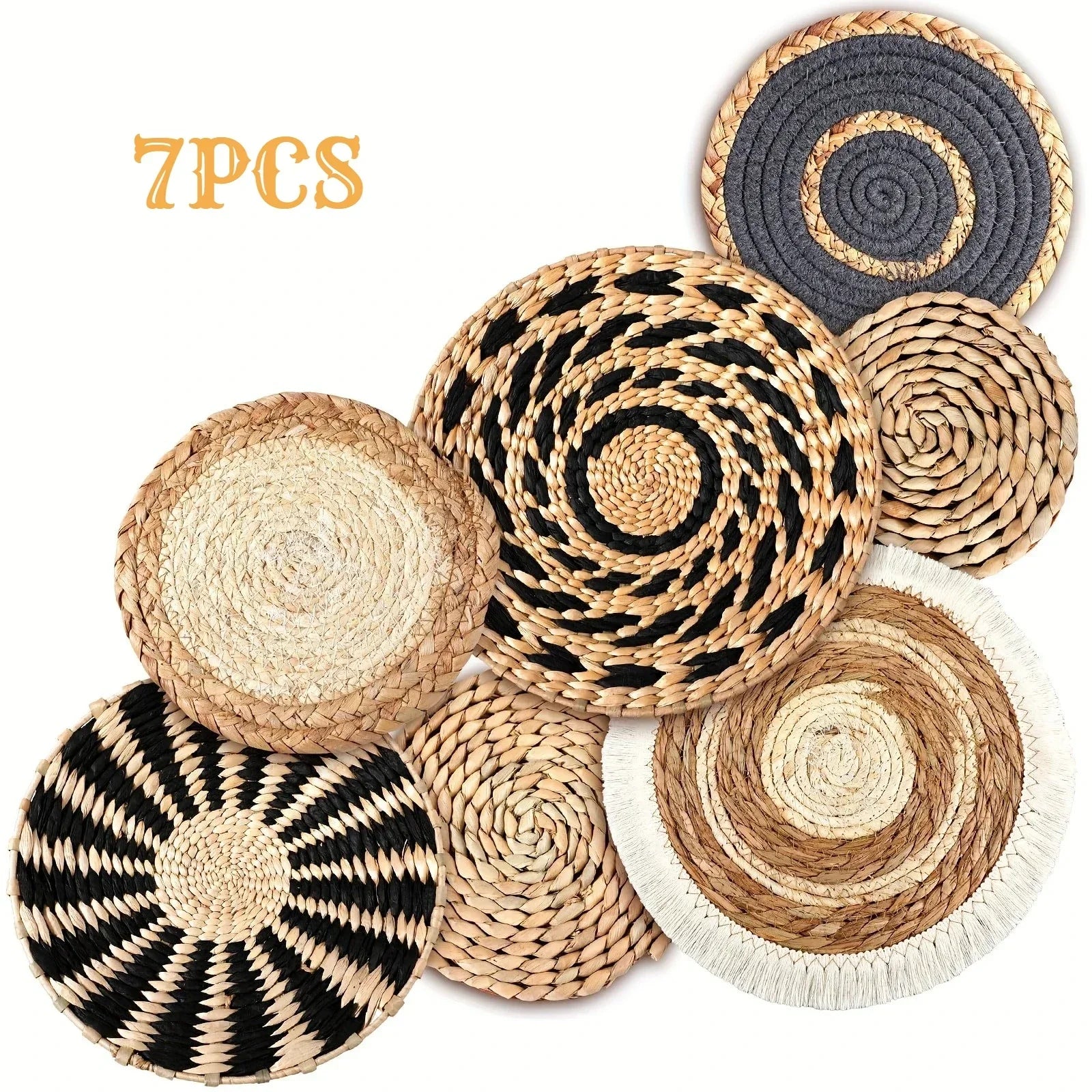 Modern Rattan Wall Basket | Combe Set of 7 Boho Wall Decor