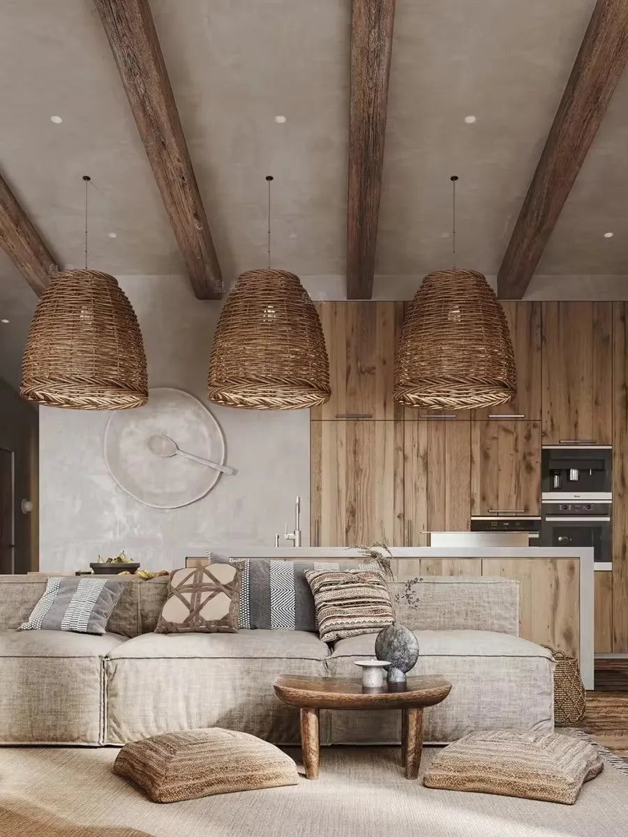 Modern Rattan Pendant Light | Rime Hanging Lamp for Kitchen