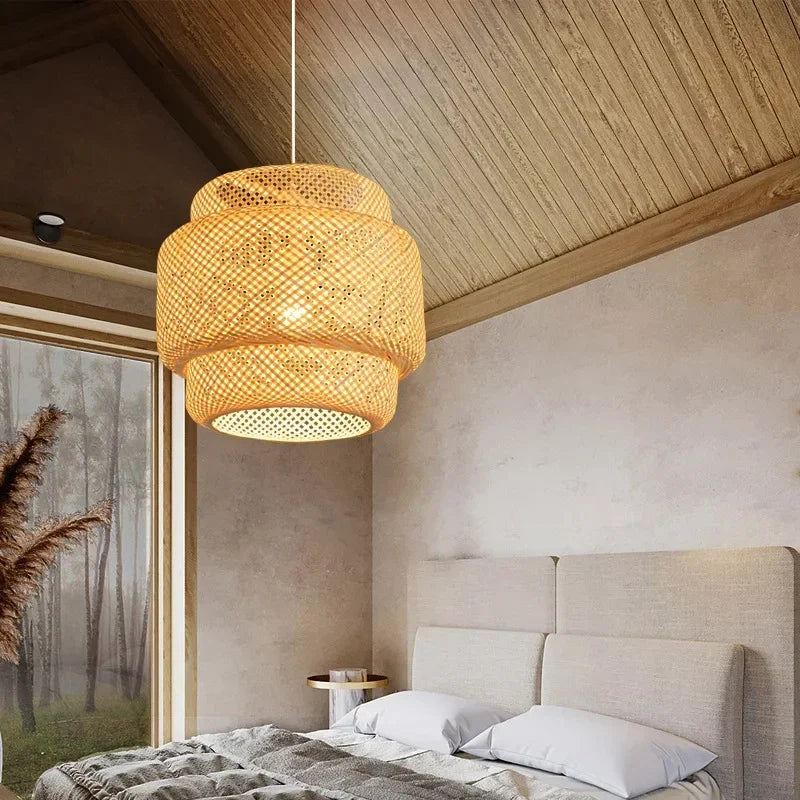 Modern Rattan Chandelier | Halo Hanging Ceiling Light for Living Room