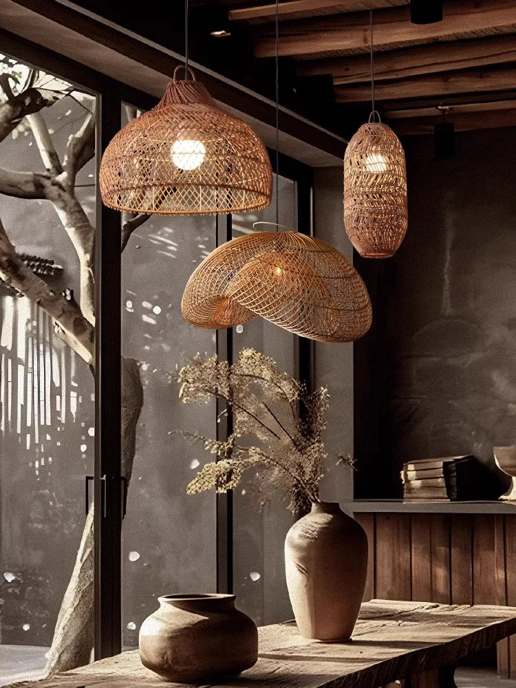 Modern Rattan Chandelier | Rowan Hanging Ceiling Light for Living Room