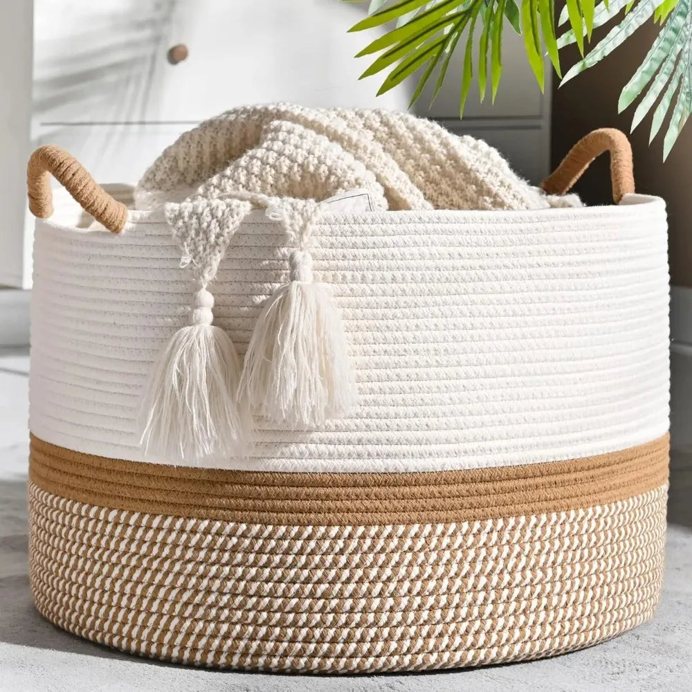 Modern Cotton Blanket Basket | Lark Living Room Organizer