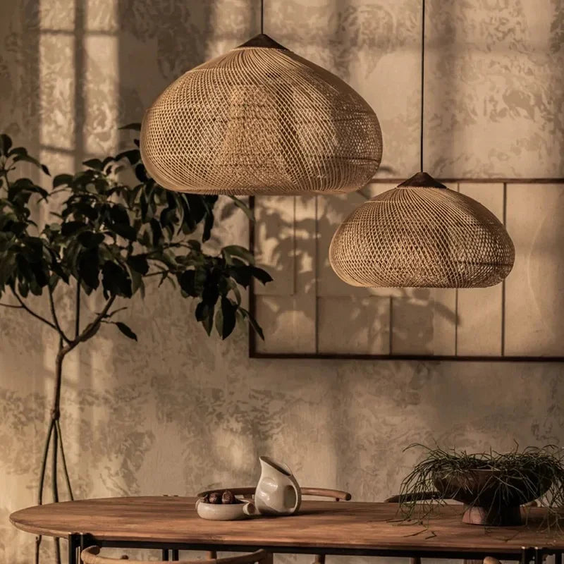 Modern Rattan Chandelier | Fern Hanging Ceiling Light for Kitchen