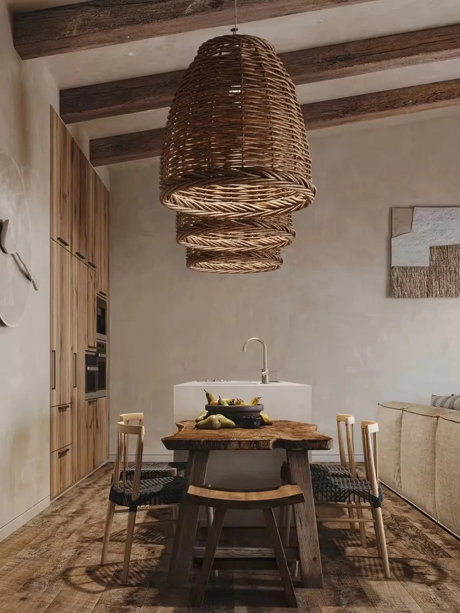 Modern Rattan Pendant Light | Rime Hanging Lamp for Kitchen