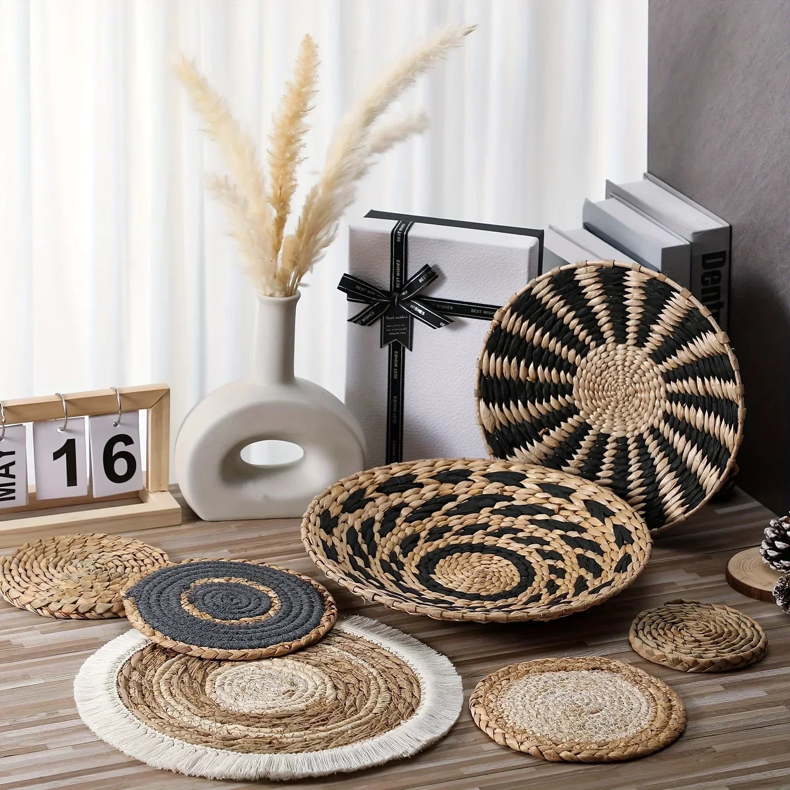 Modern Rattan Wall Basket | Combe Set of 7 Boho Wall Decor