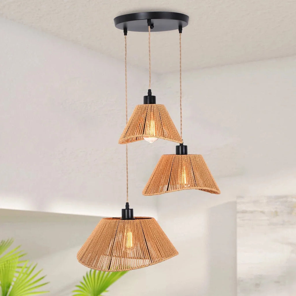 Modern Rattan Pendant Light | Brae 3-Light Hanging Lamp for Kitchen