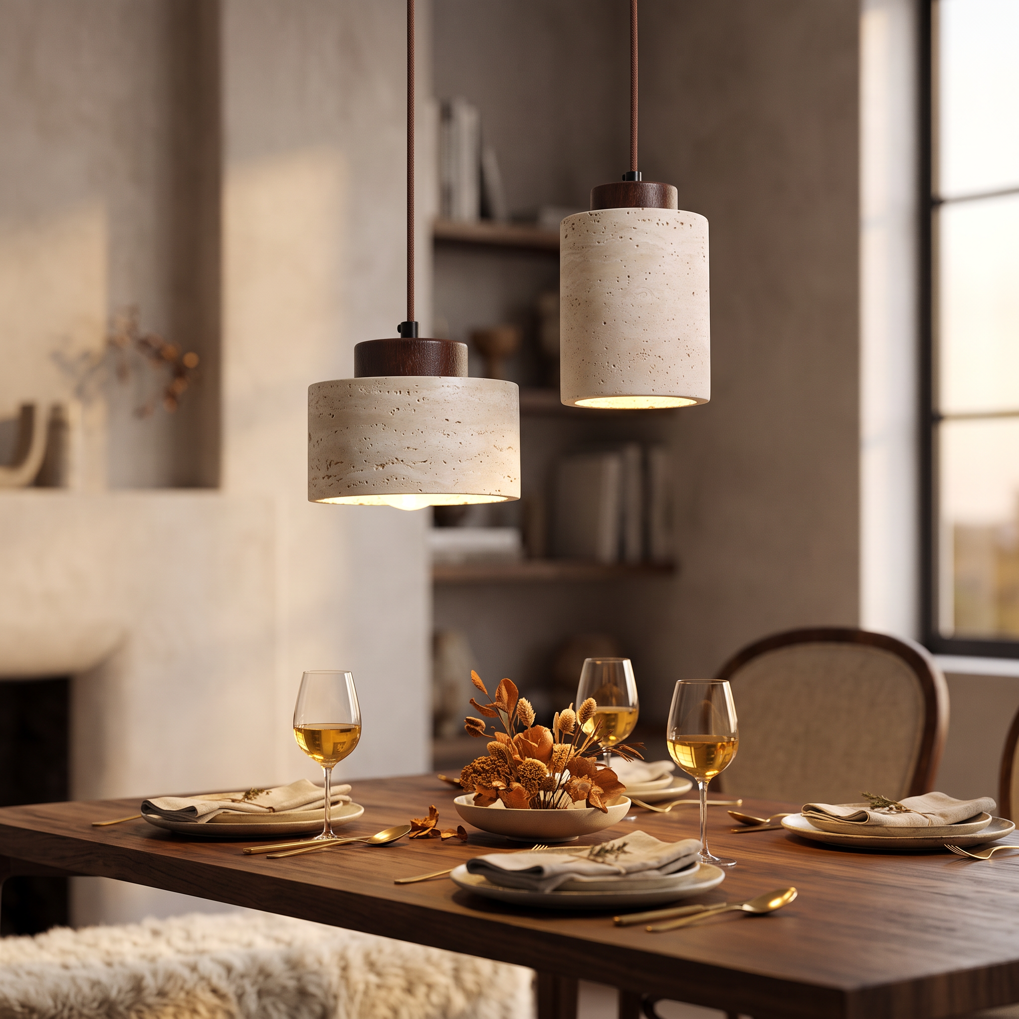 Modern Travertine Chandelier | Juniper Hanging Ceiling Light