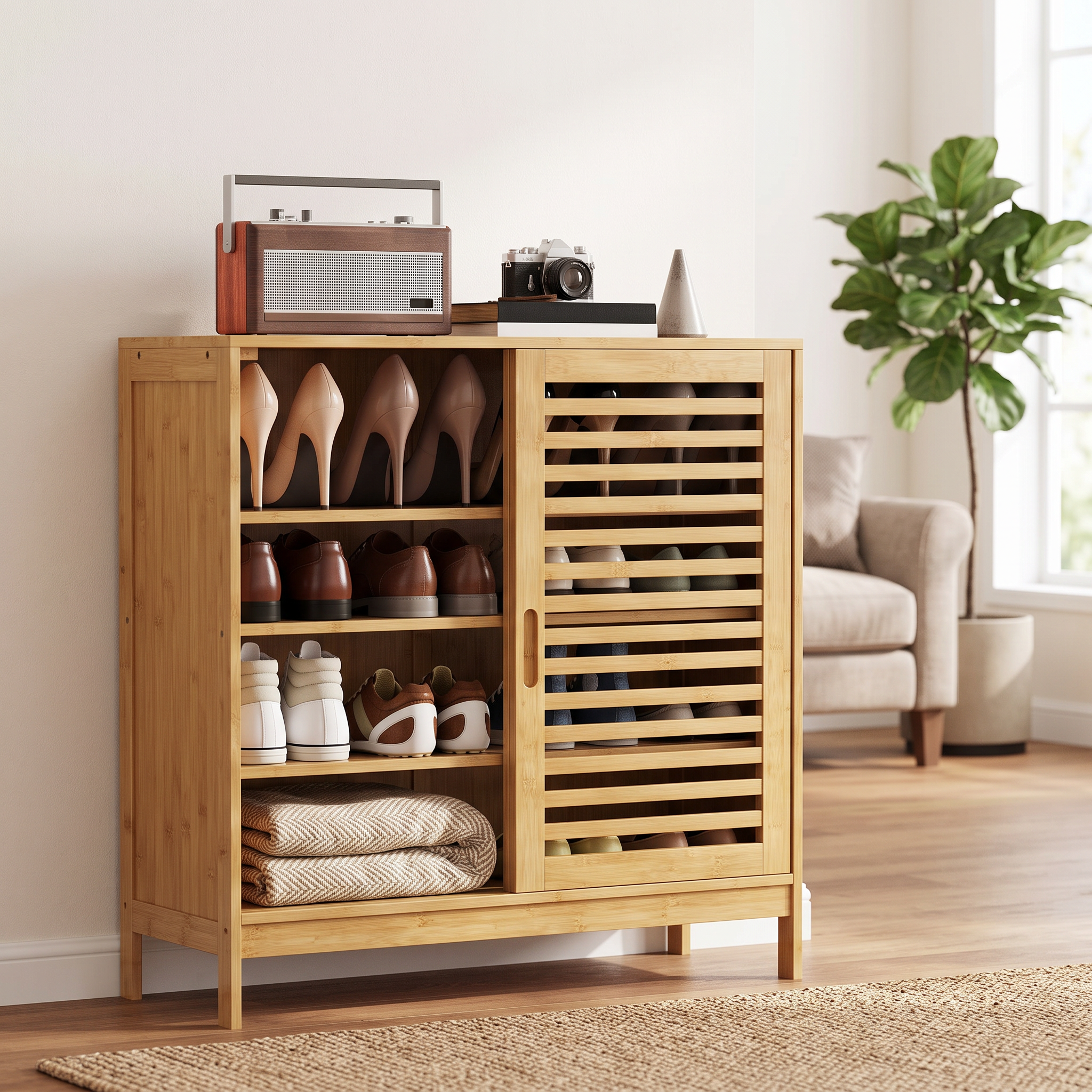 Modern Bamboo Storage Cabinet | Saddle for Hallway