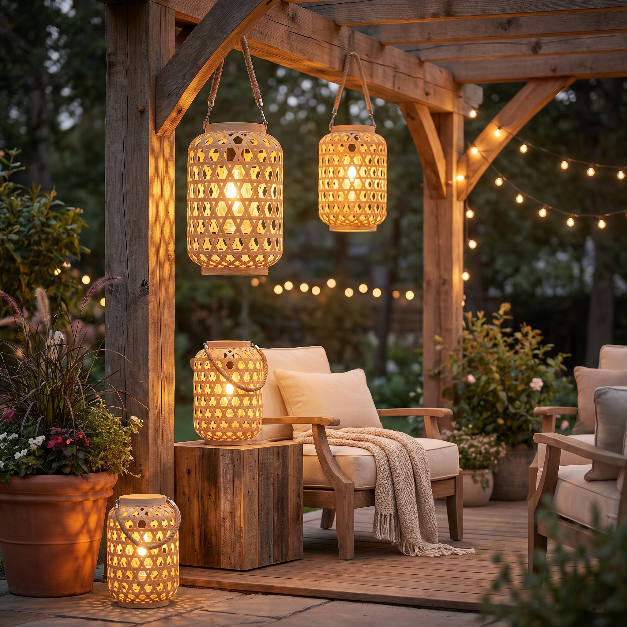 Modern Rattan Lantern | Vesper Garden Light for Garden