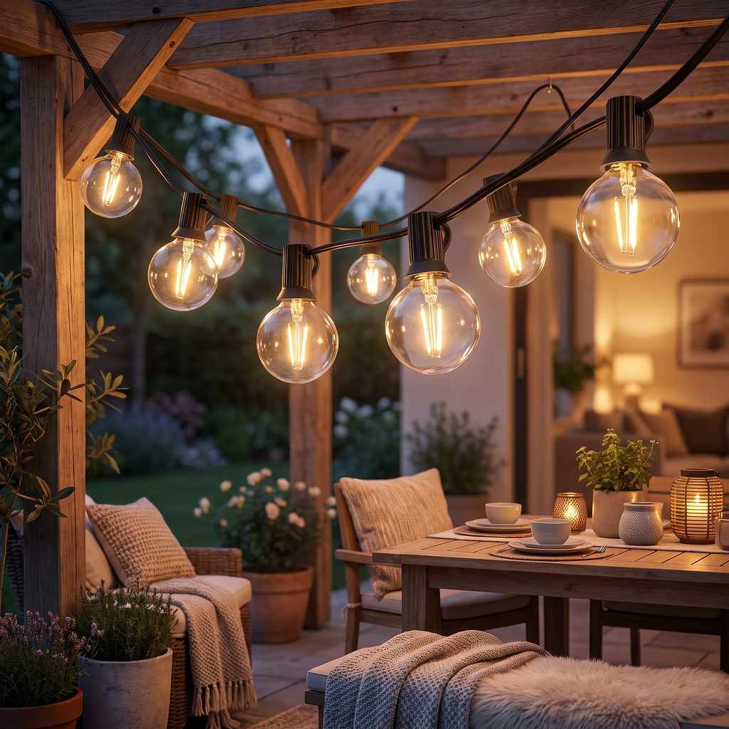 Modern Glass String Lights | Beech Patio Lights for Patio
