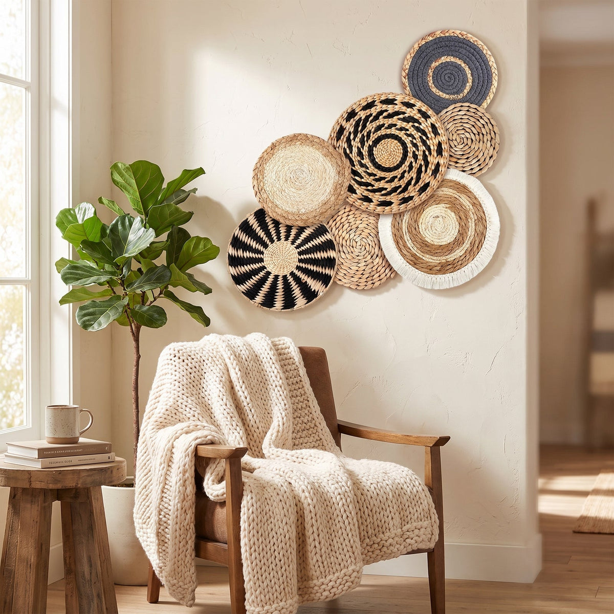 Modern Rattan Wall Basket | Combe Set of 7 Boho Wall Decor