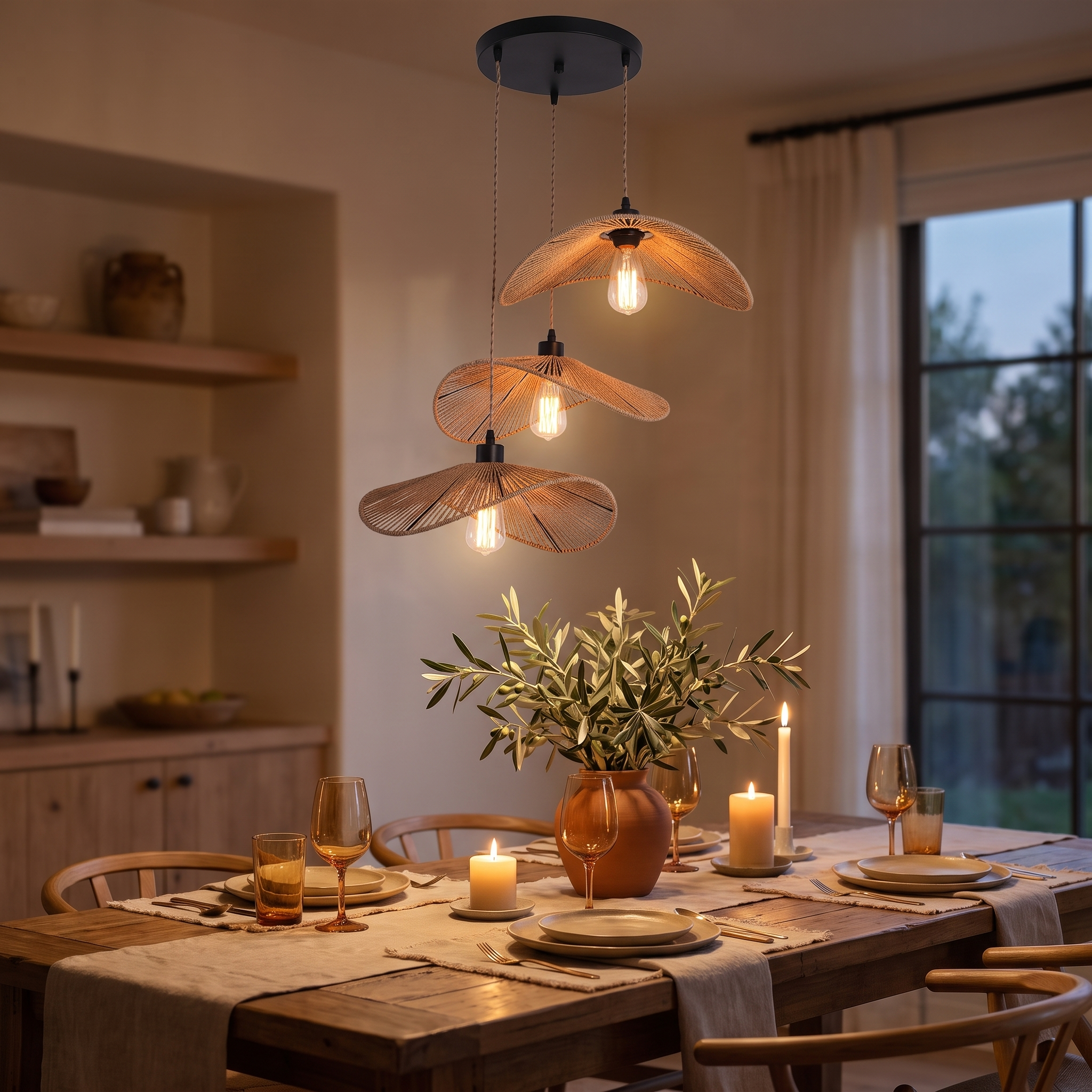 Modern Rattan Pendant Light | Coire 3-Light Hanging Lamp