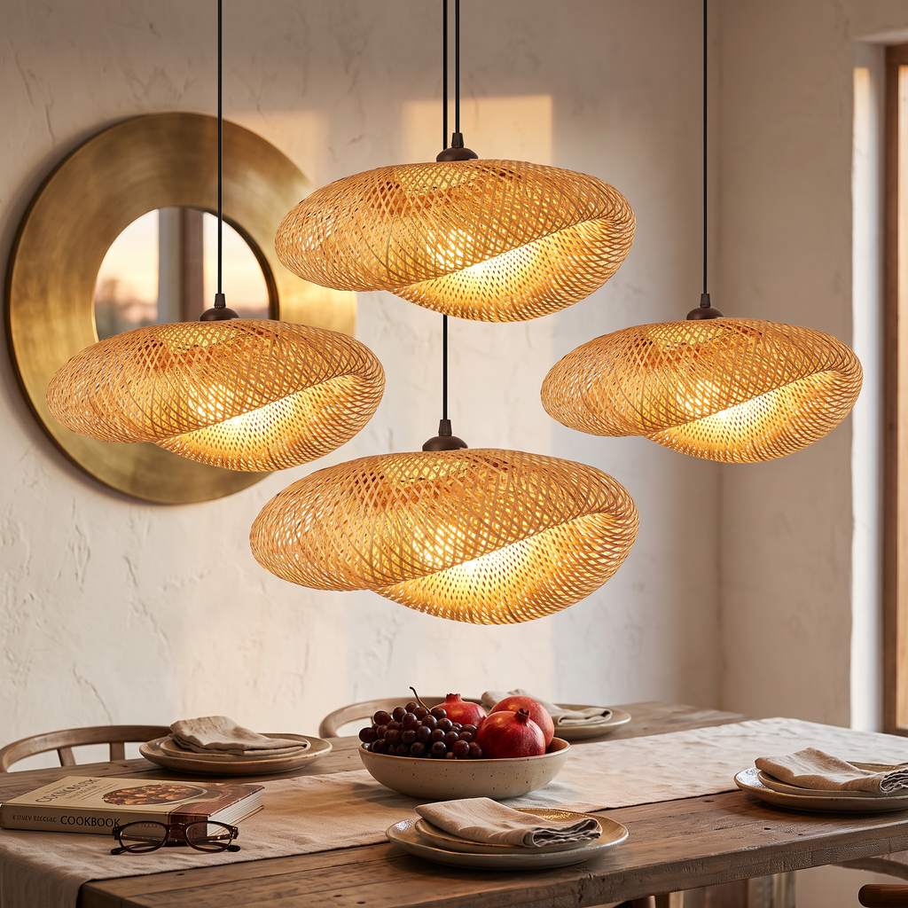 Modern Rattan Chandelier | Delta Hanging Ceiling Light for Bedroom