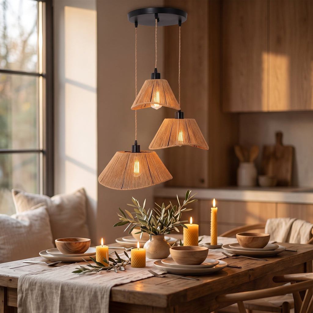 Modern Rattan Pendant Light | Brae 3-Light Hanging Lamp for Kitchen